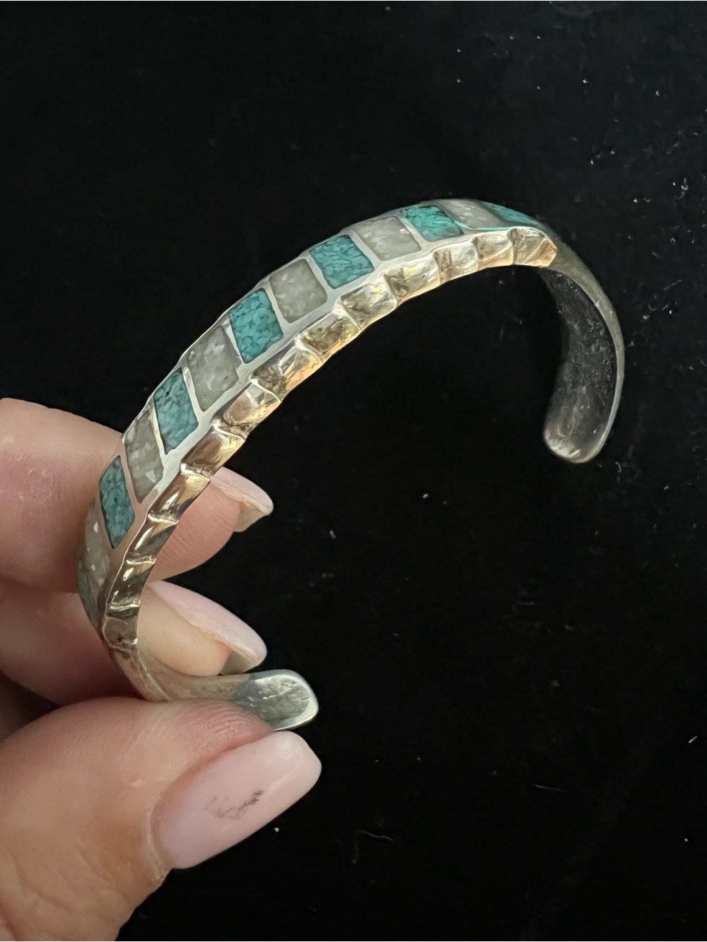 925 Sterling silver vintage turquoise and Opal cuff bracelet